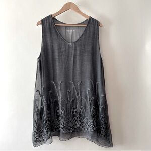 Soft Surroundings Grey 100% Silk Sleeveless Tunic Embroidered Sequins Size XL